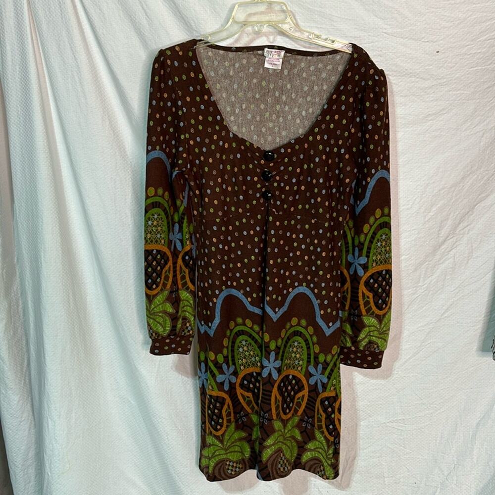 Funky People L brown bohemian mini dress a flare style just over knee euc